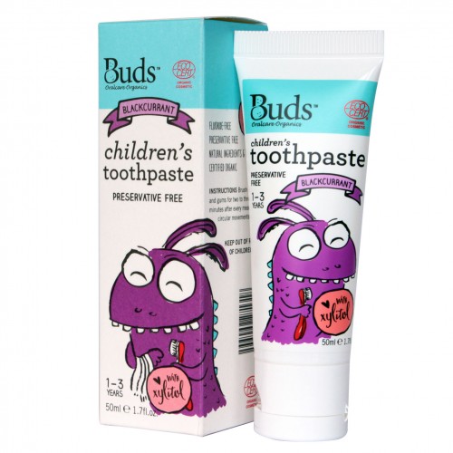 Buds Oralcare Organics Children's Toothpaste xylitol 50ml (1 - 3 Year) - Blackcurrant